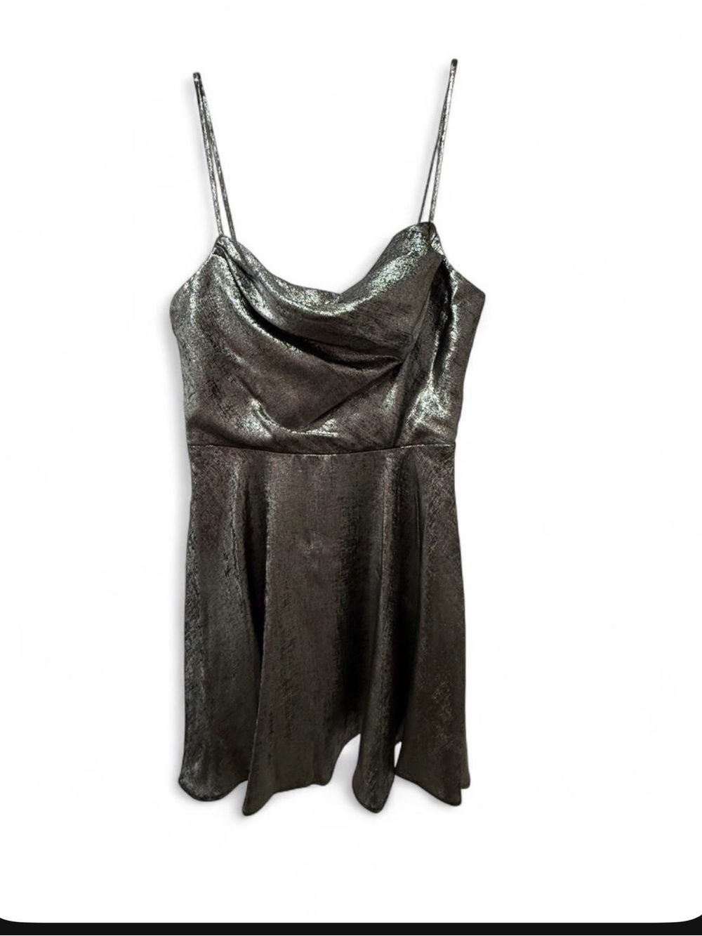 NWOT Metallic Silver Black Slip Dress with Cowl Neck